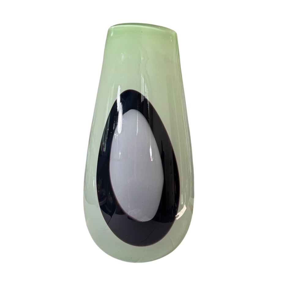 Large Artisan Murano Hand-Blown Glass Vase Mint Green Purple Abstract Eye 15.5in